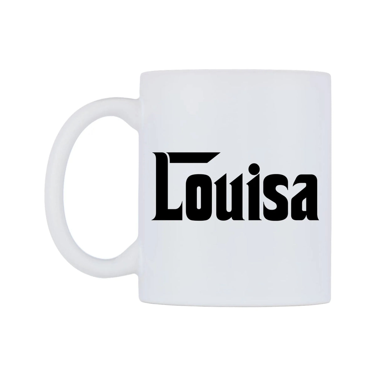 Louisa - Godfather Themed Mug — white 11oz gloss mug, right side, on a white background