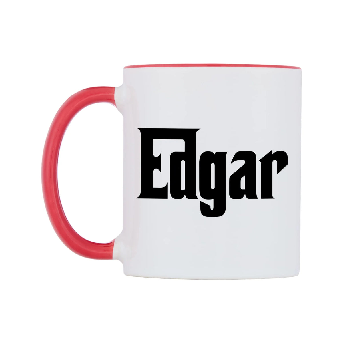 Edgar - Godfather Themed Mug — white 11oz gloss mug with a red inside and handle, right side, on a white background