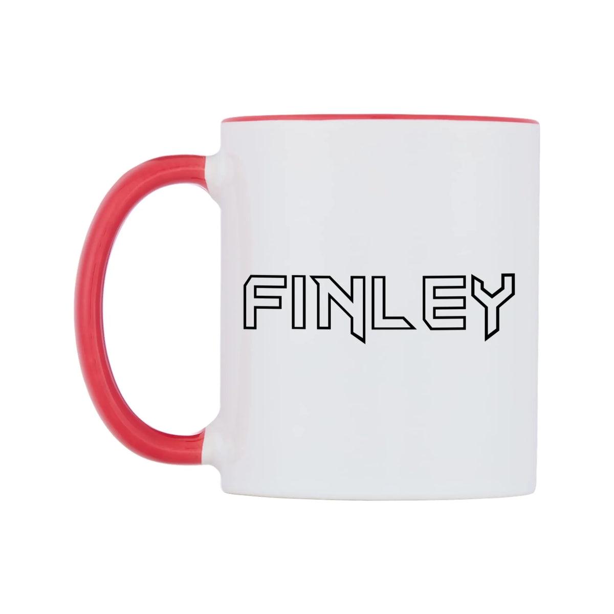 Finley - Iron Maiden Themed Mug — white 11oz gloss mug with a red inside and handle, right side, on a white background