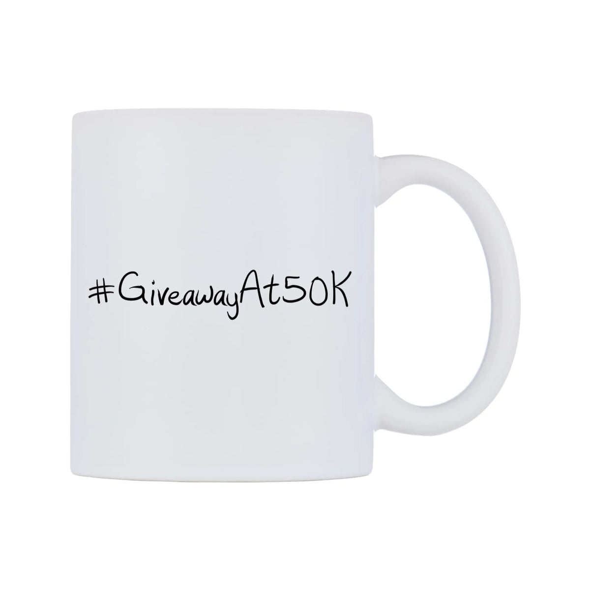 GiveawayAt50K Mug — mug, left side, on a white background