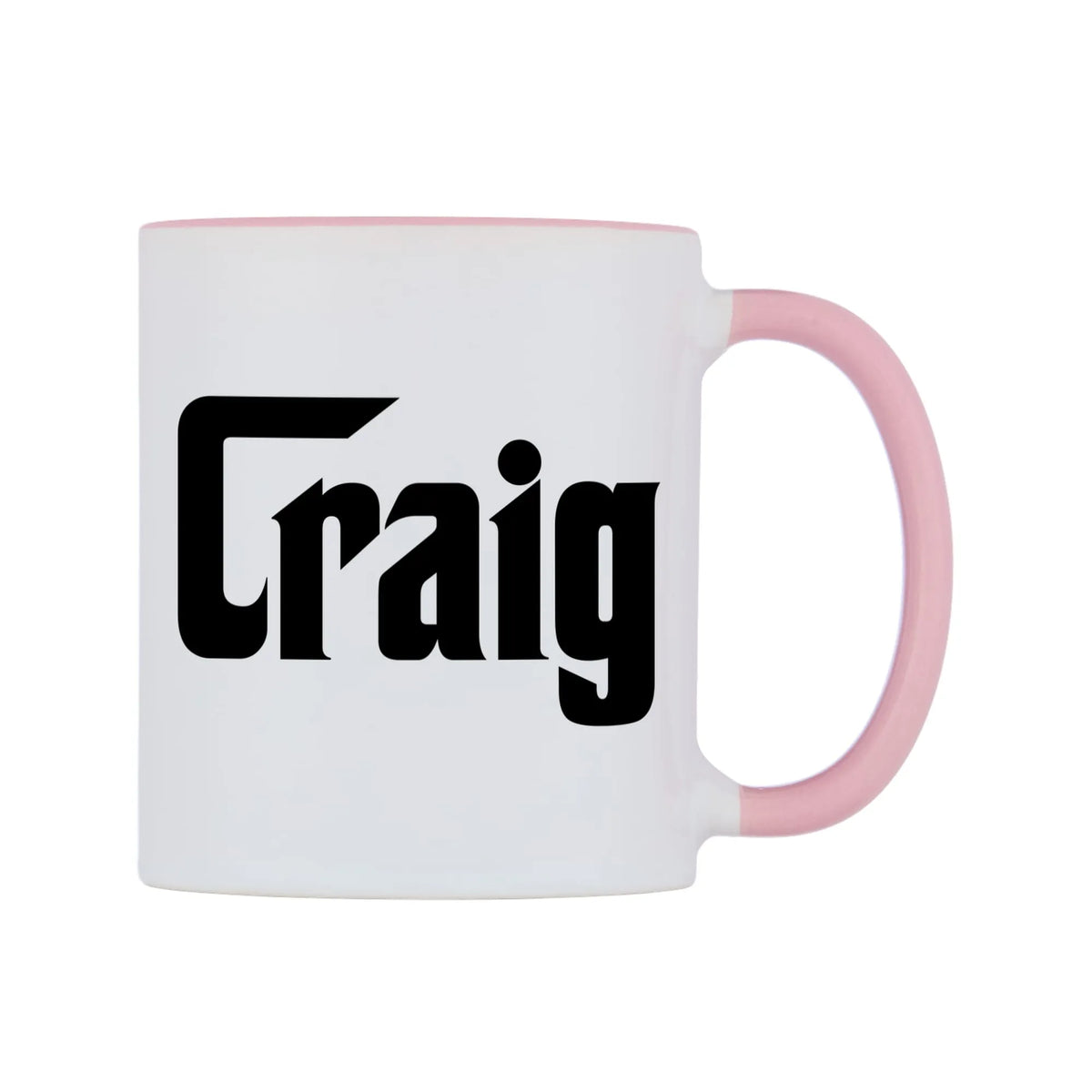 Craig - Godfather Themed Mug — white 11oz gloss mug with a pink inside and handle, left side, on a white background