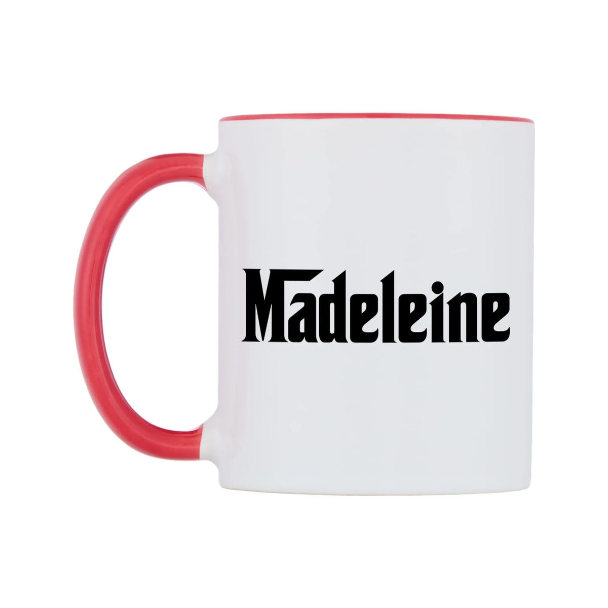 Madeleine - Godfather Themed Mug — white 11oz gloss mug with a red inside and handle, right side, on a white background