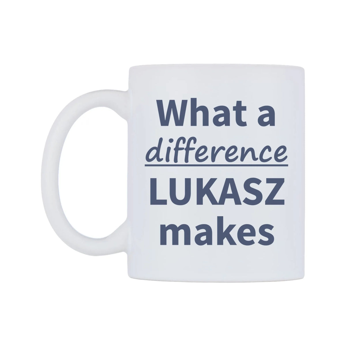 What a difference LUKASZ makes Mug — mug, right side, on a white background