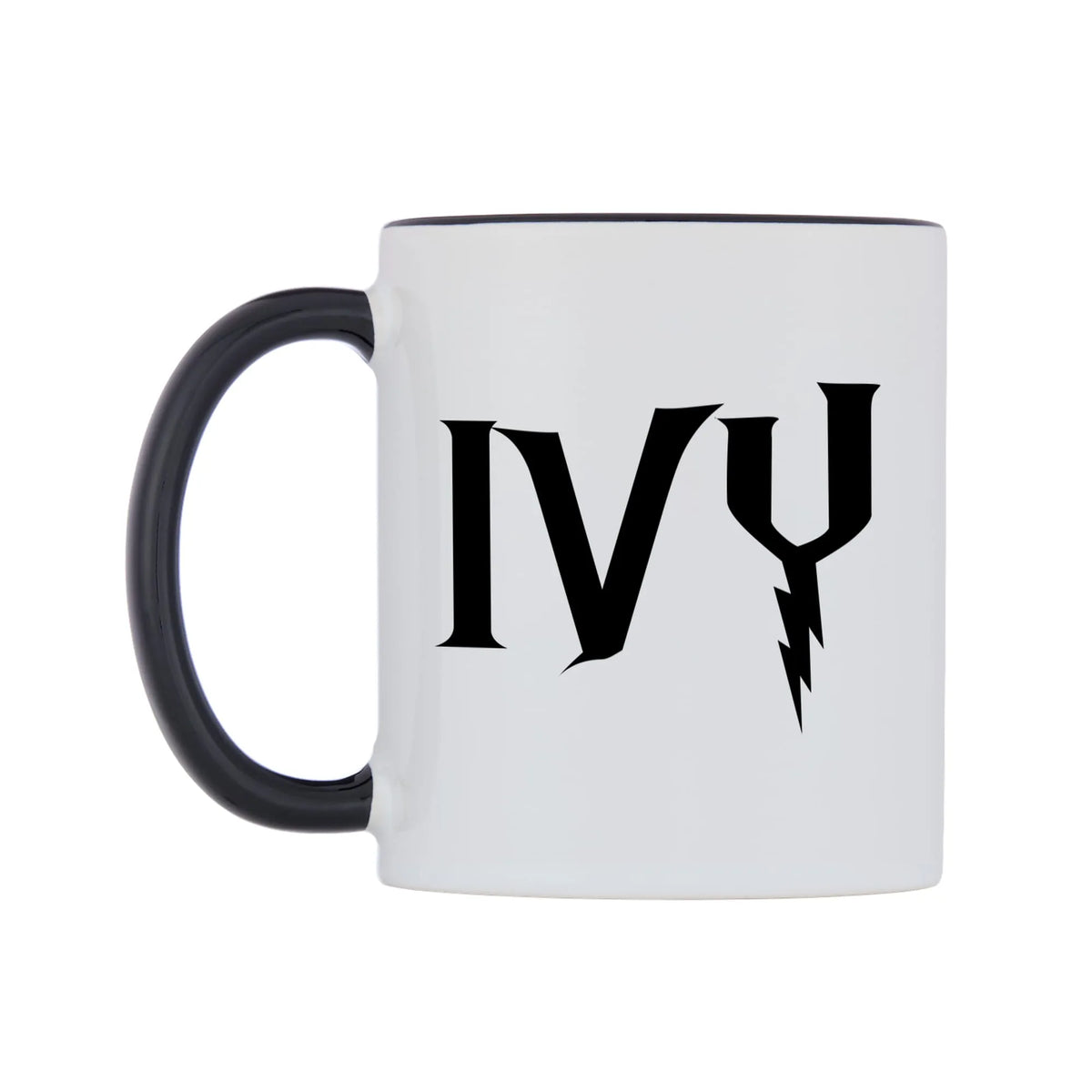 Ivy - Wizard Themed Mug — white 11oz gloss mug with a black inside and handle, right side, on a white background