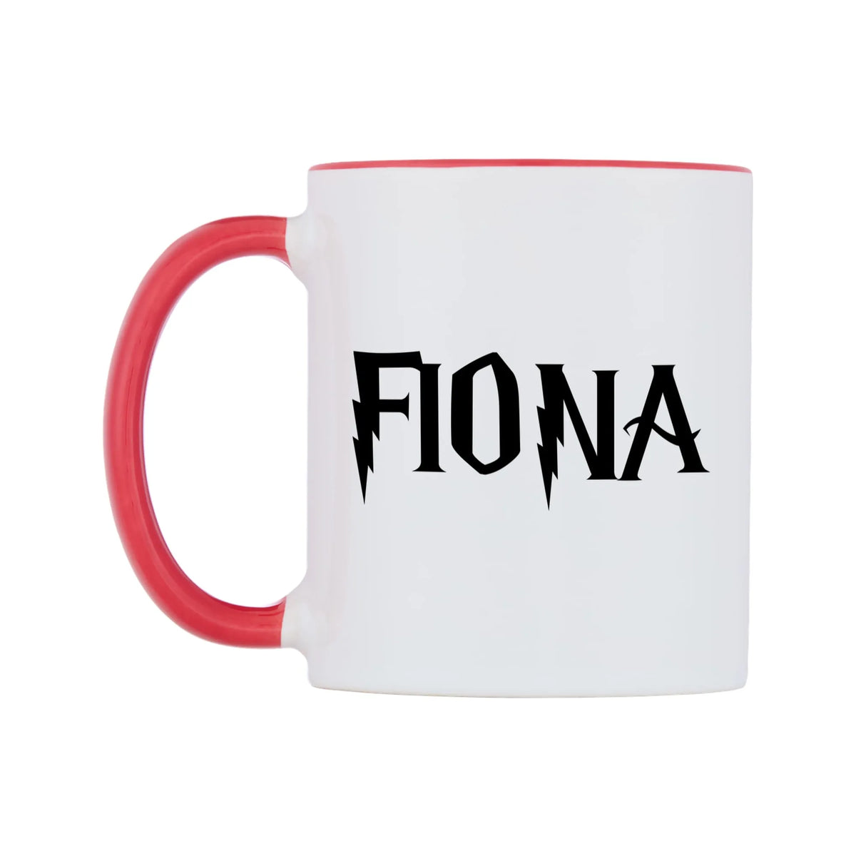Fiona - Wizard Themed Mug — white 11oz gloss mug with a red inside and handle, right side, on a white background