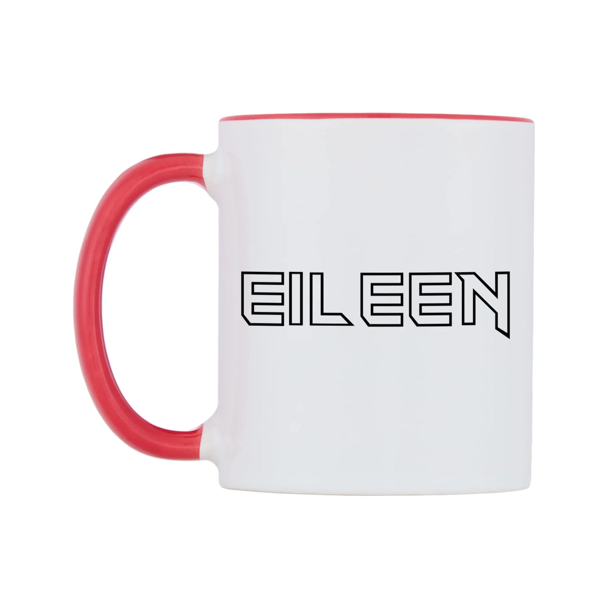Eileen - Iron Maiden Themed Mug — white 11oz gloss mug with a red inside and handle, right side, on a white background
