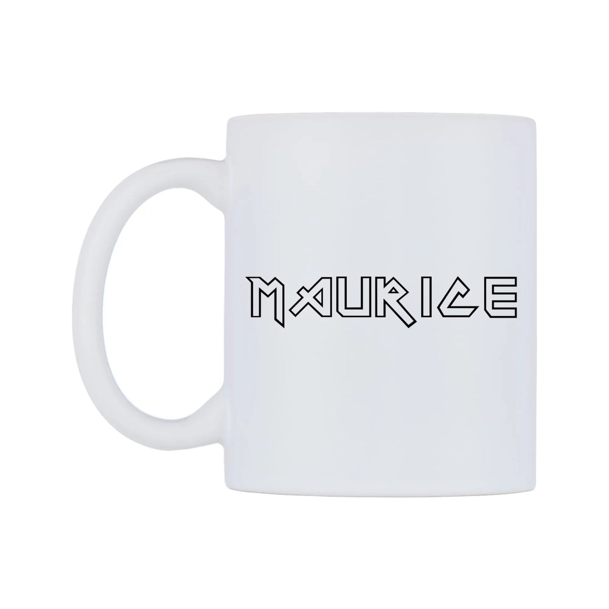 Maurice - Iron Maiden Themed Mug — white 11oz gloss mug, right side, on a white background