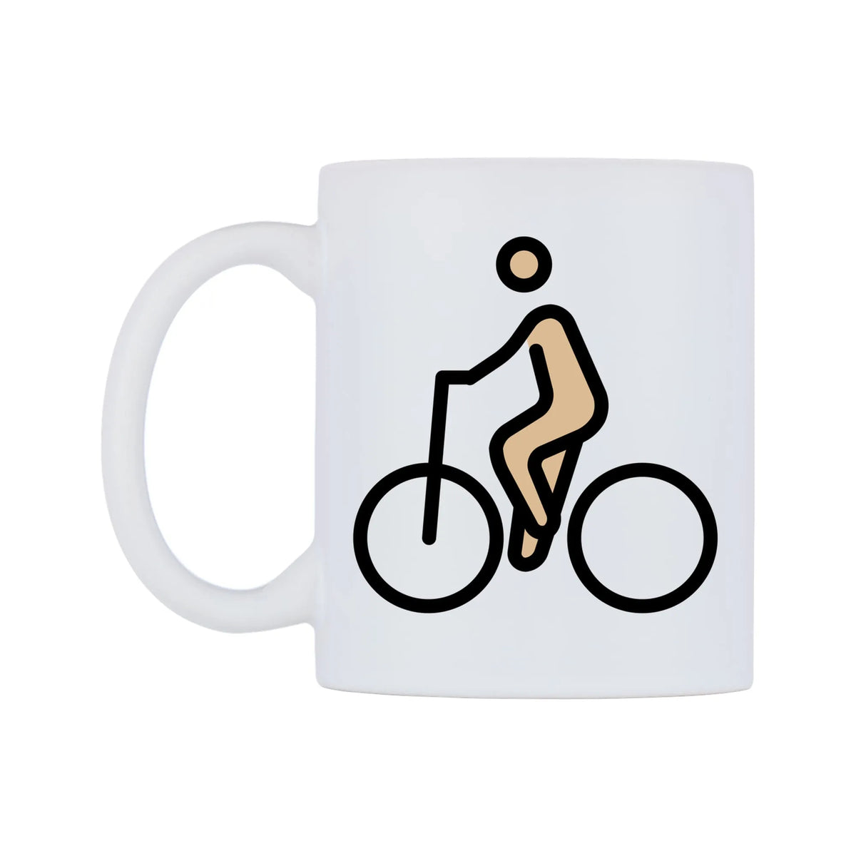Male Biking: Medium-Light Skin Tone Emoji Mug — mug, right side, on a white background