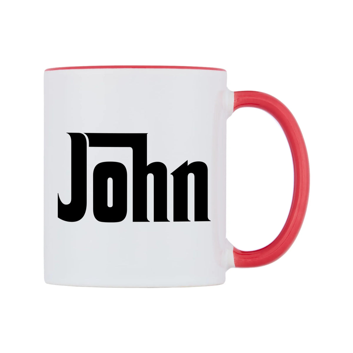 John - Godfather Themed Mug — white 11oz gloss mug with a red inside and handle, left side, on a white background