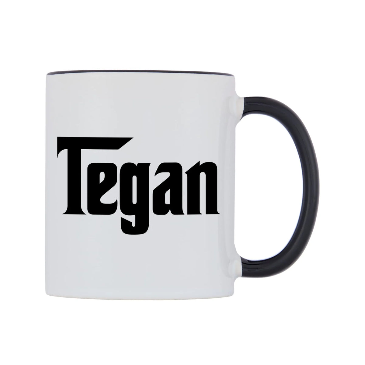 Tegan - Godfather Themed Mug — white 11oz gloss mug with a black inside and handle, left side, on a white background