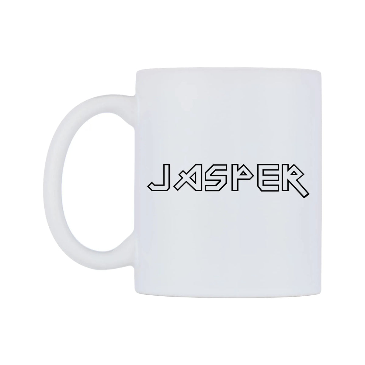 Jasper - Iron Maiden Themed Mug — white 11oz gloss mug, right side, on a white background
