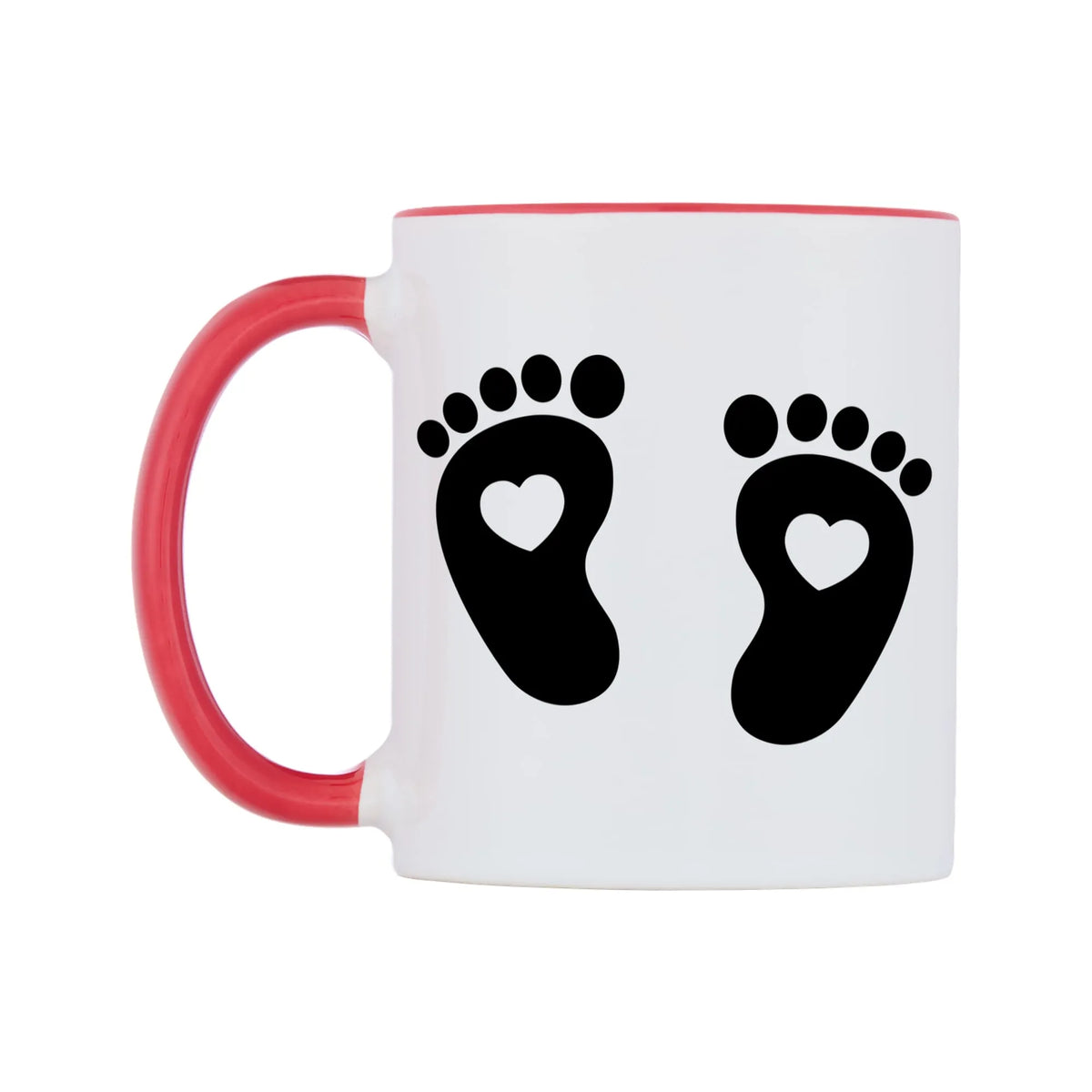 Black Feet Love Heart Mug — white 11oz gloss mug with a red inside and handle, right side, on a white background