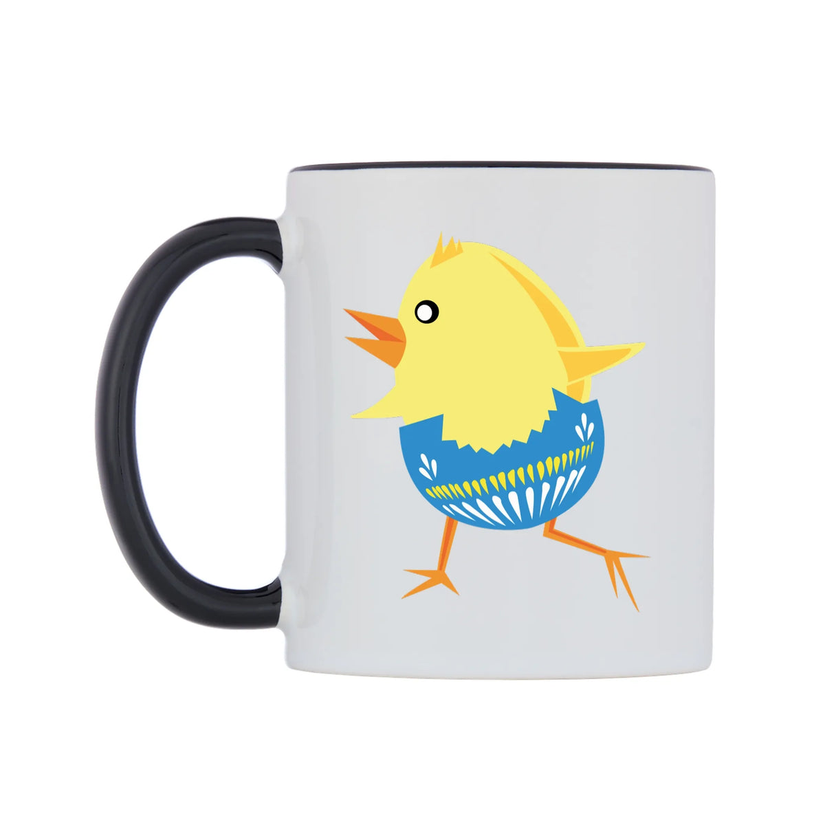 Smooth Walkin Easter Chick Mug — white 11oz gloss mug with a black inside and handle, right side, on a white background