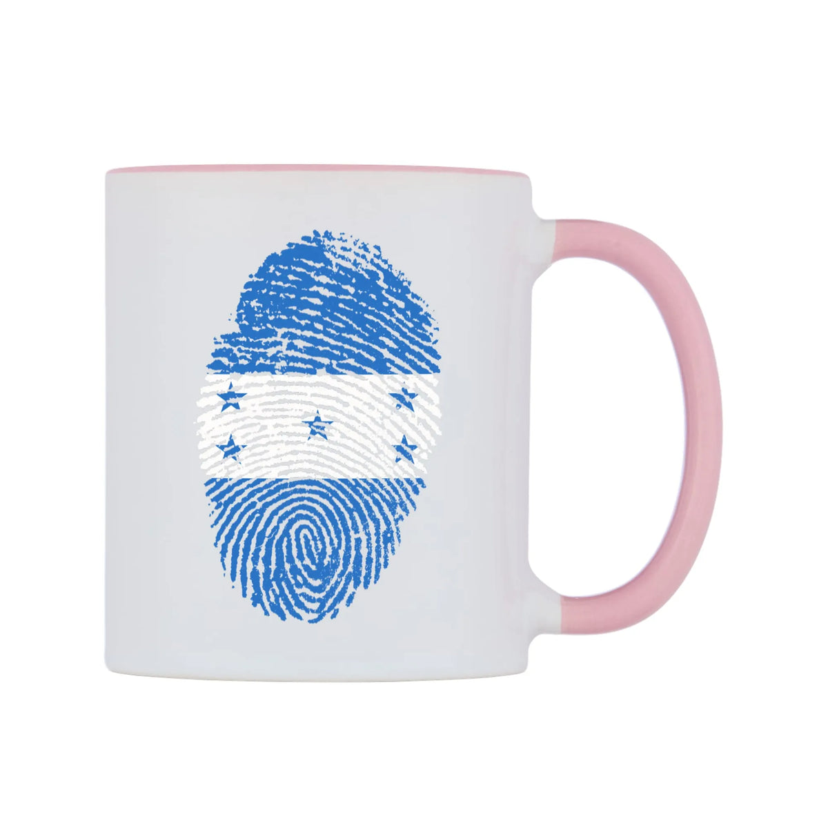 Honduras Finger Print Flag Mug — white 11oz gloss mug with a pink inside and handle, left side, on a white background