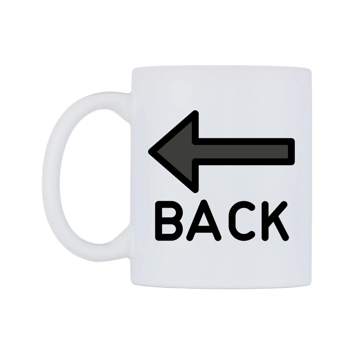 Back Arrow Emoji Mug — mug, right side, on a white background