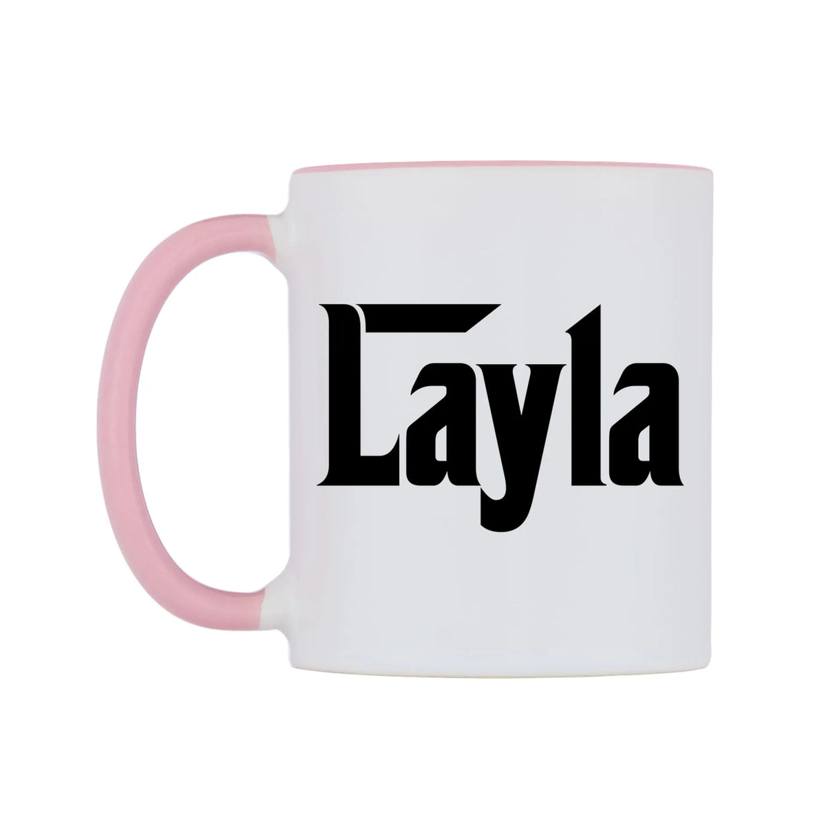 Layla - Godfather Themed Mug — white 11oz gloss mug with a pink inside and handle, right side, on a white background