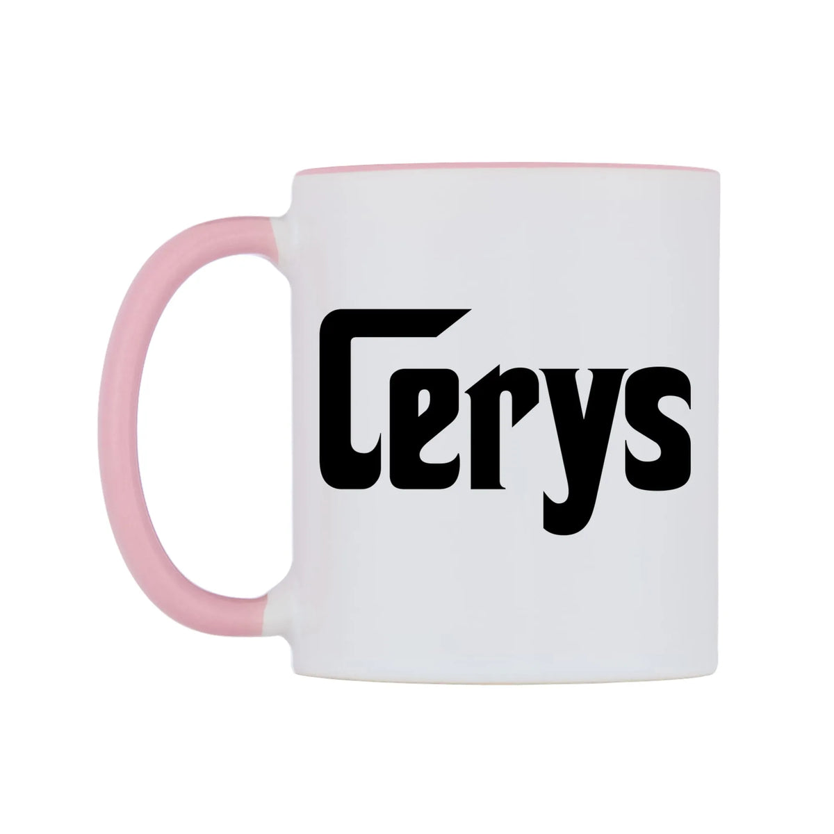 Cerys - Godfather Themed Mug — white 11oz gloss mug with a pink inside and handle, right side, on a white background