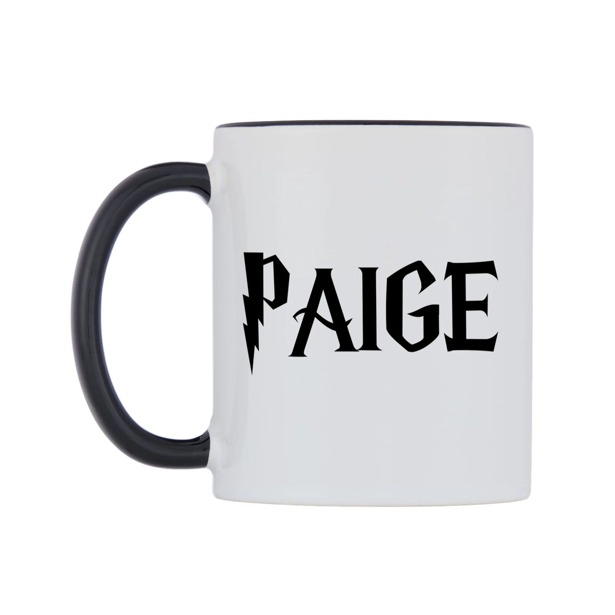 Paige - Wizard Themed Mug — white 11oz gloss mug with a black inside and handle, right side, on a white background