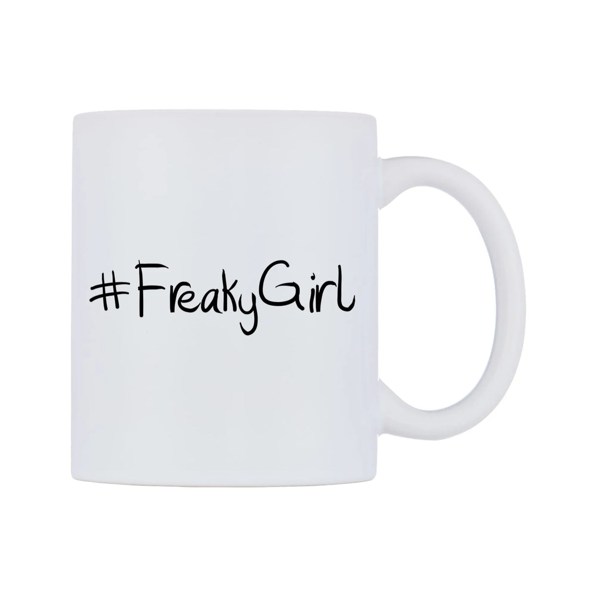 FreakyGirl Mug — mug, left side, on a white background