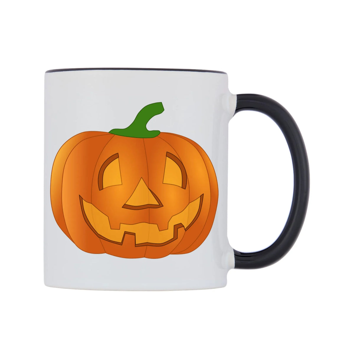 Halloween Pumpkin Mug — white 11oz gloss mug with a black inside and handle, left side, on a white background