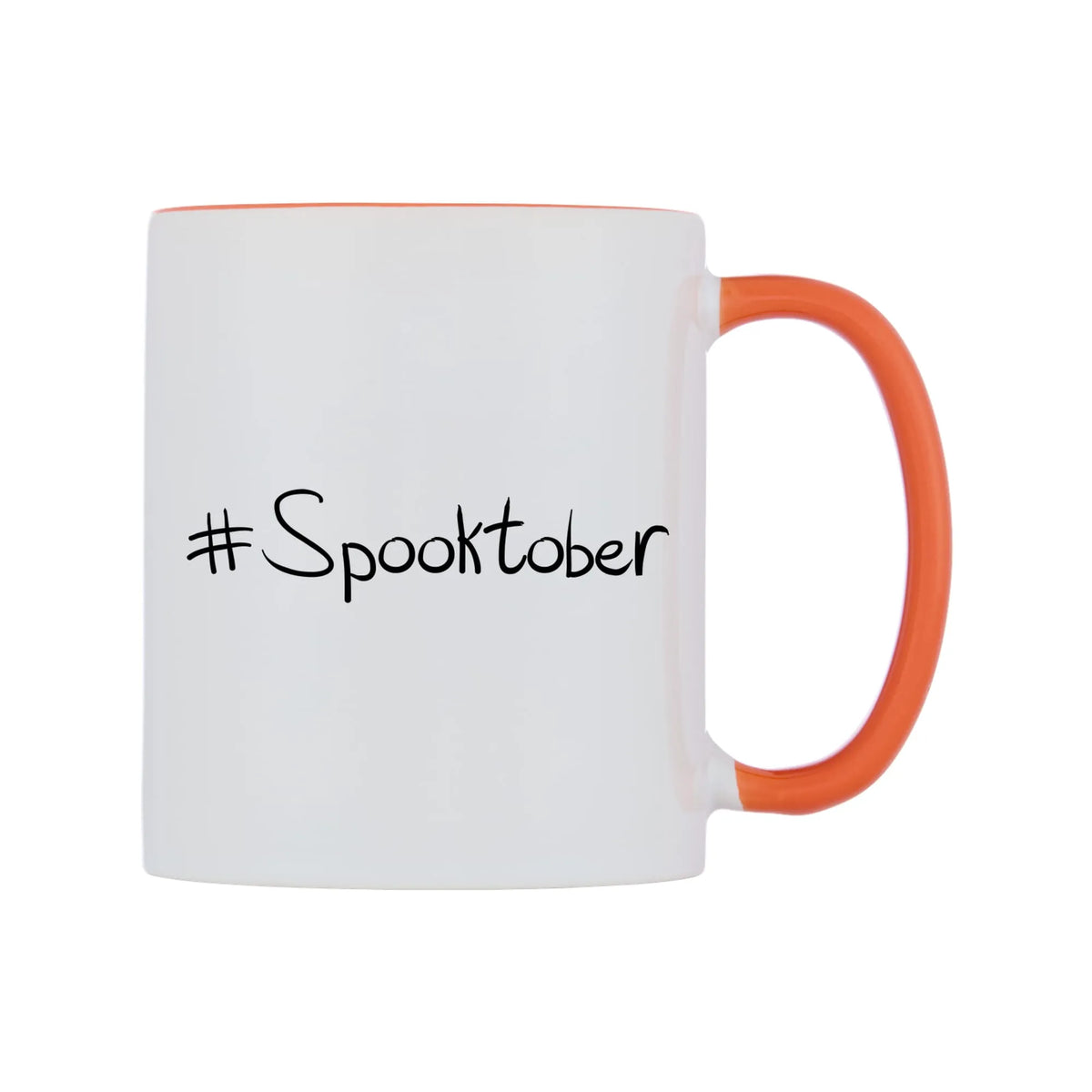 Spooktober Mug — white 11oz gloss mug with a orange inside and handle, left side, on a white background