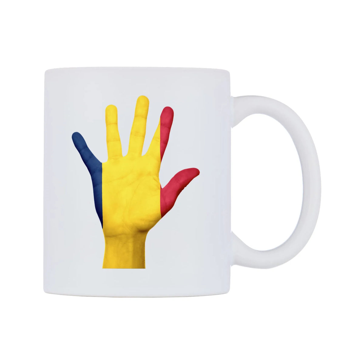 Chad Hand Flag Mug — white 11oz gloss mug, left side, on a white background
