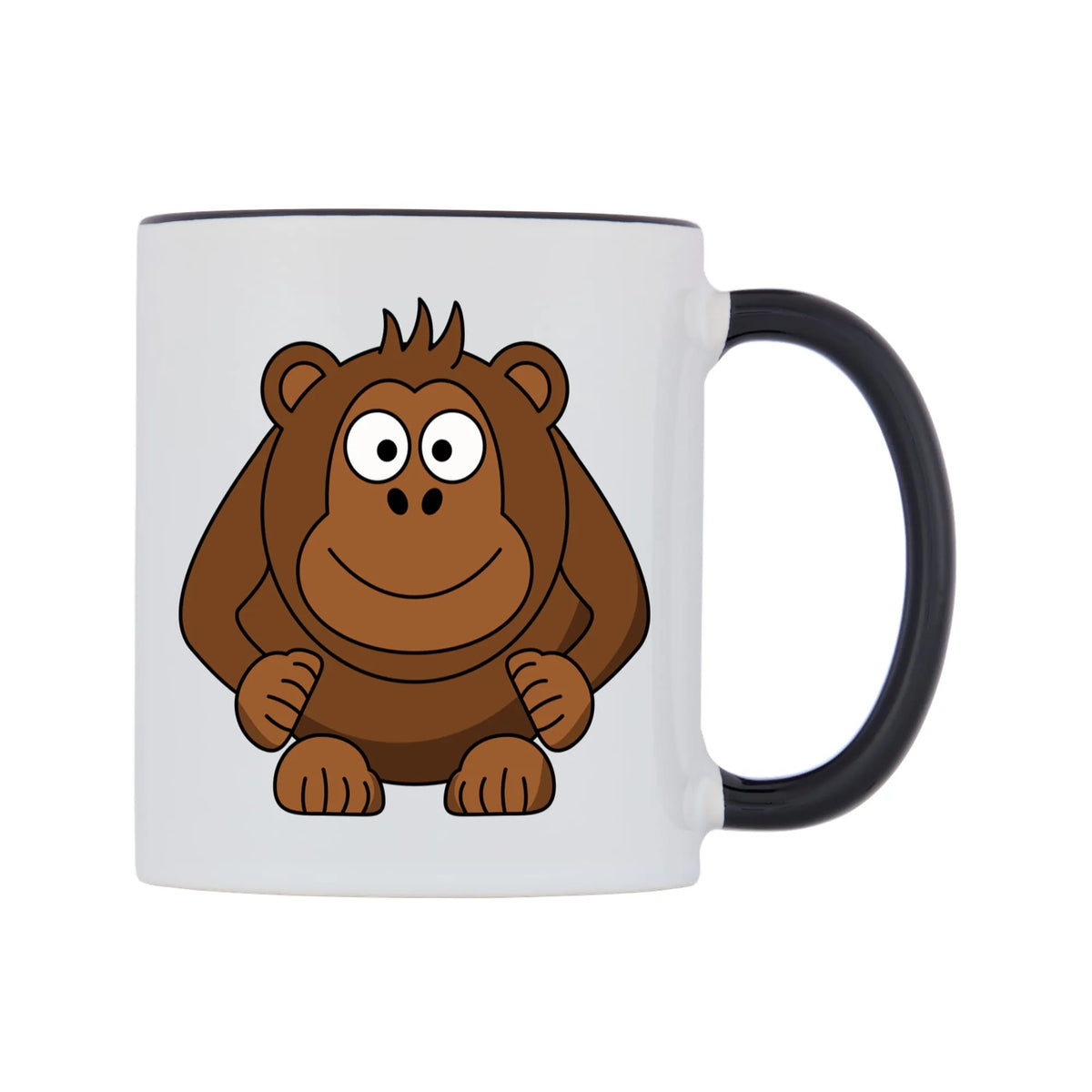 Cute Monkey Mug — white 11oz gloss mug with a black inside and handle, left side, on a white background