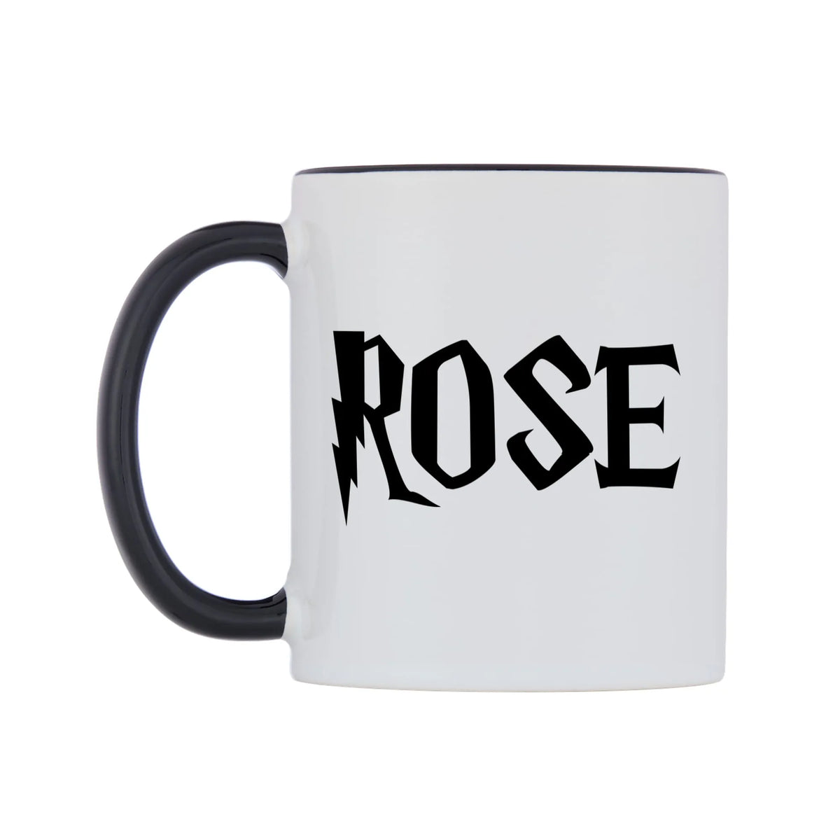 Rose - Wizard Themed Mug — white 11oz gloss mug with a black inside and handle, right side, on a white background