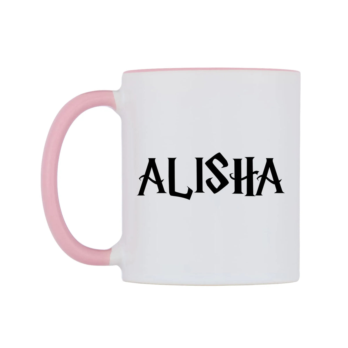 Alisha - Wizard Themed Mug — white 11oz gloss mug with a pink inside and handle, right side, on a white background