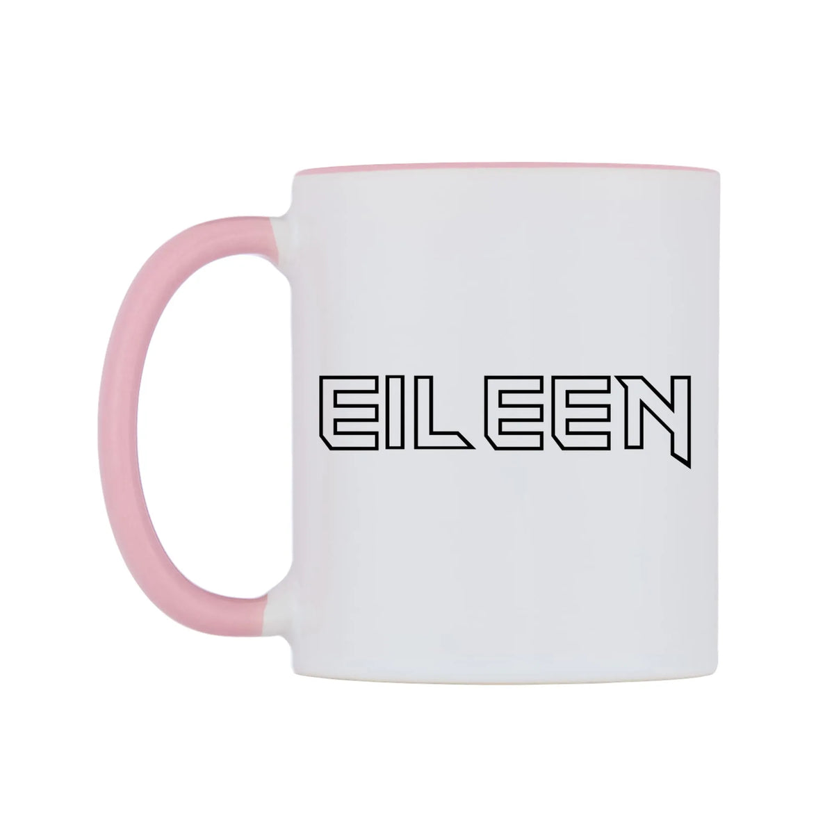 Eileen - Iron Maiden Themed Mug — white 11oz gloss mug with a pink inside and handle, right side, on a white background