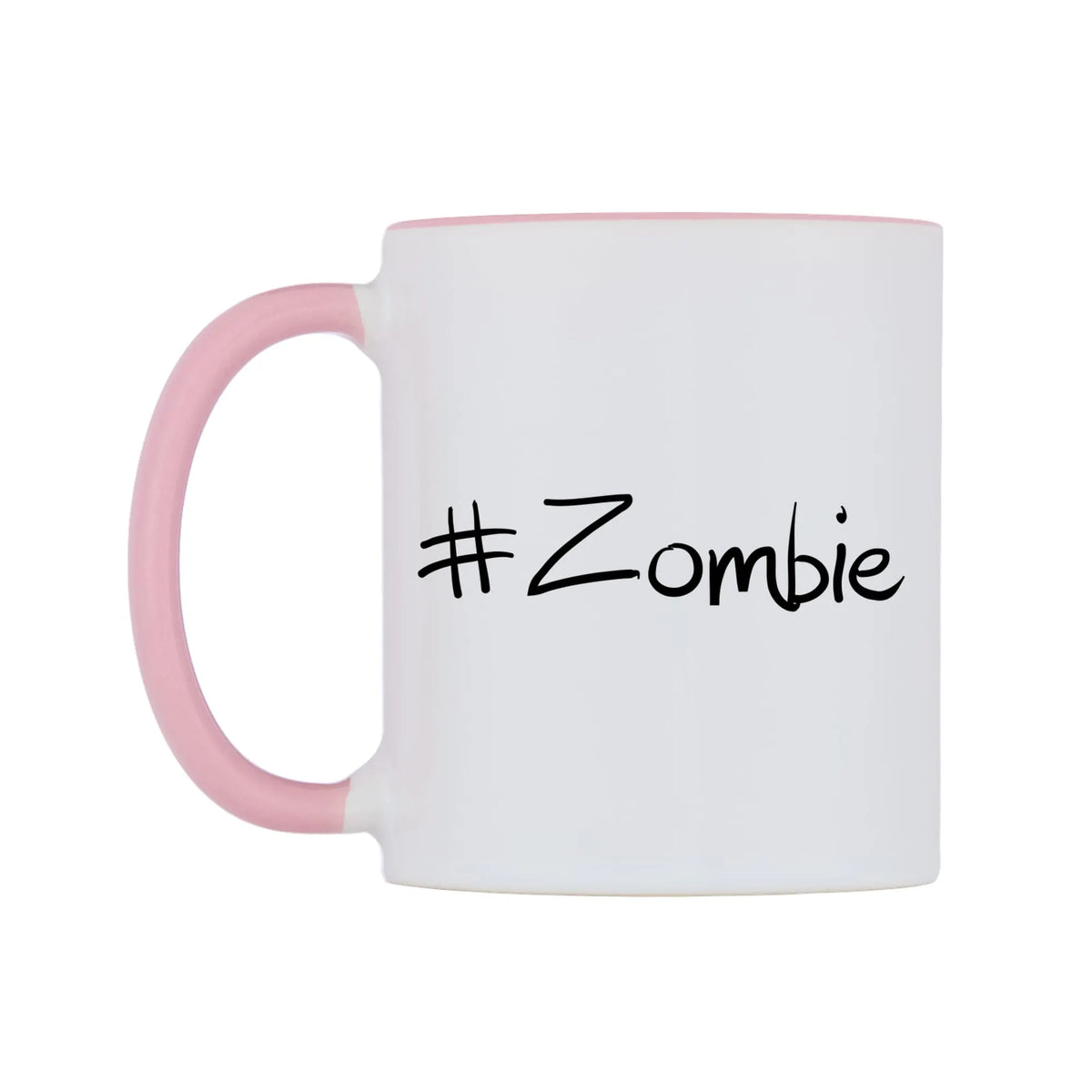 Zombie Mug — white 11oz gloss mug with a pink inside and handle, right side, on a white background
