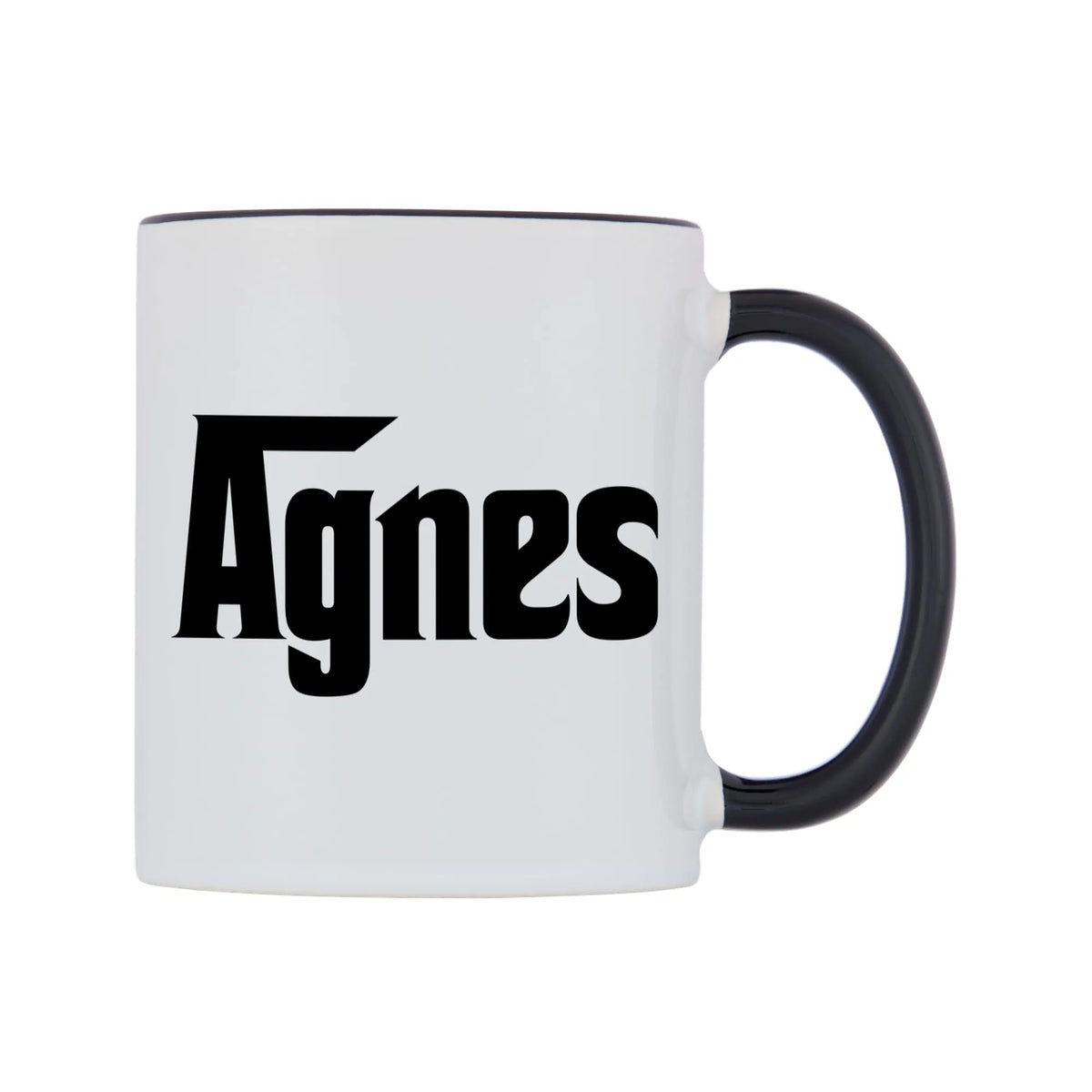 Agnes - Godfather Themed Mug — white 11oz gloss mug with a black inside and handle, left side, on a white background