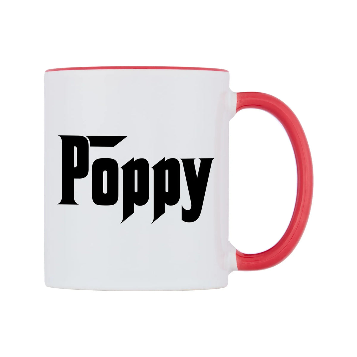 Poppy - Godfather Themed Mug — white 11oz gloss mug with a red inside and handle, left side, on a white background