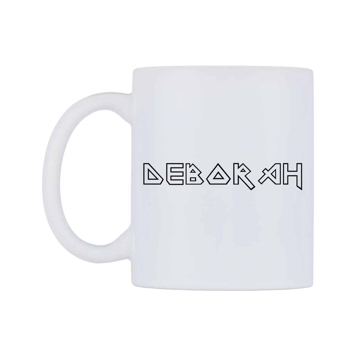 Deborah - Iron Maiden Themed Mug — white 11oz gloss mug, right side, on a white background