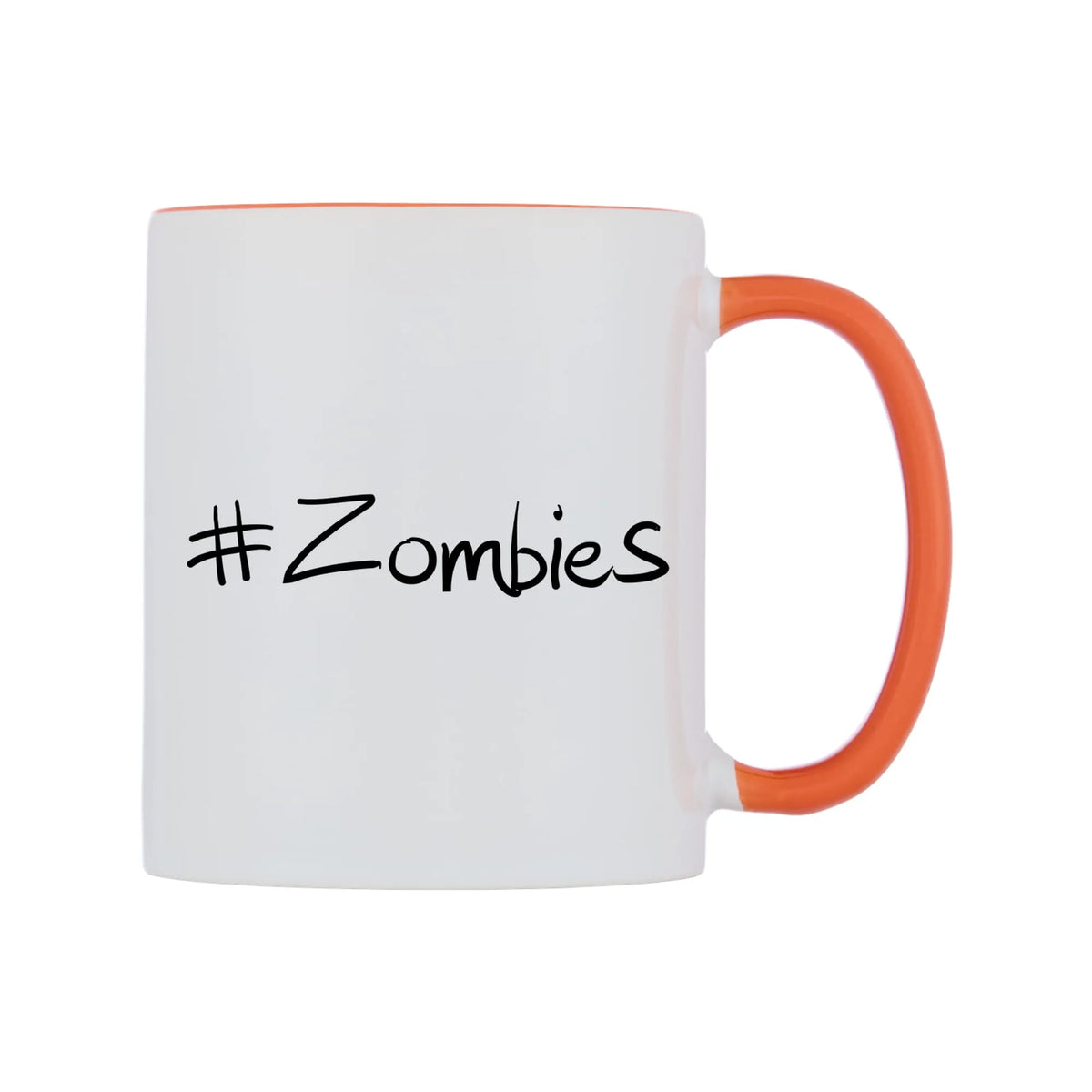 Zombies Mug — white 11oz gloss mug with a orange inside and handle, left side, on a white background