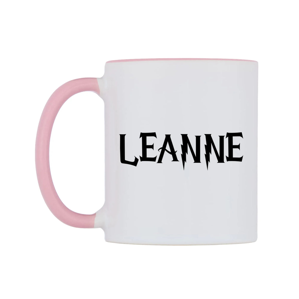 Leanne - Wizard Themed Mug — white 11oz gloss mug with a pink inside and handle, right side, on a white background