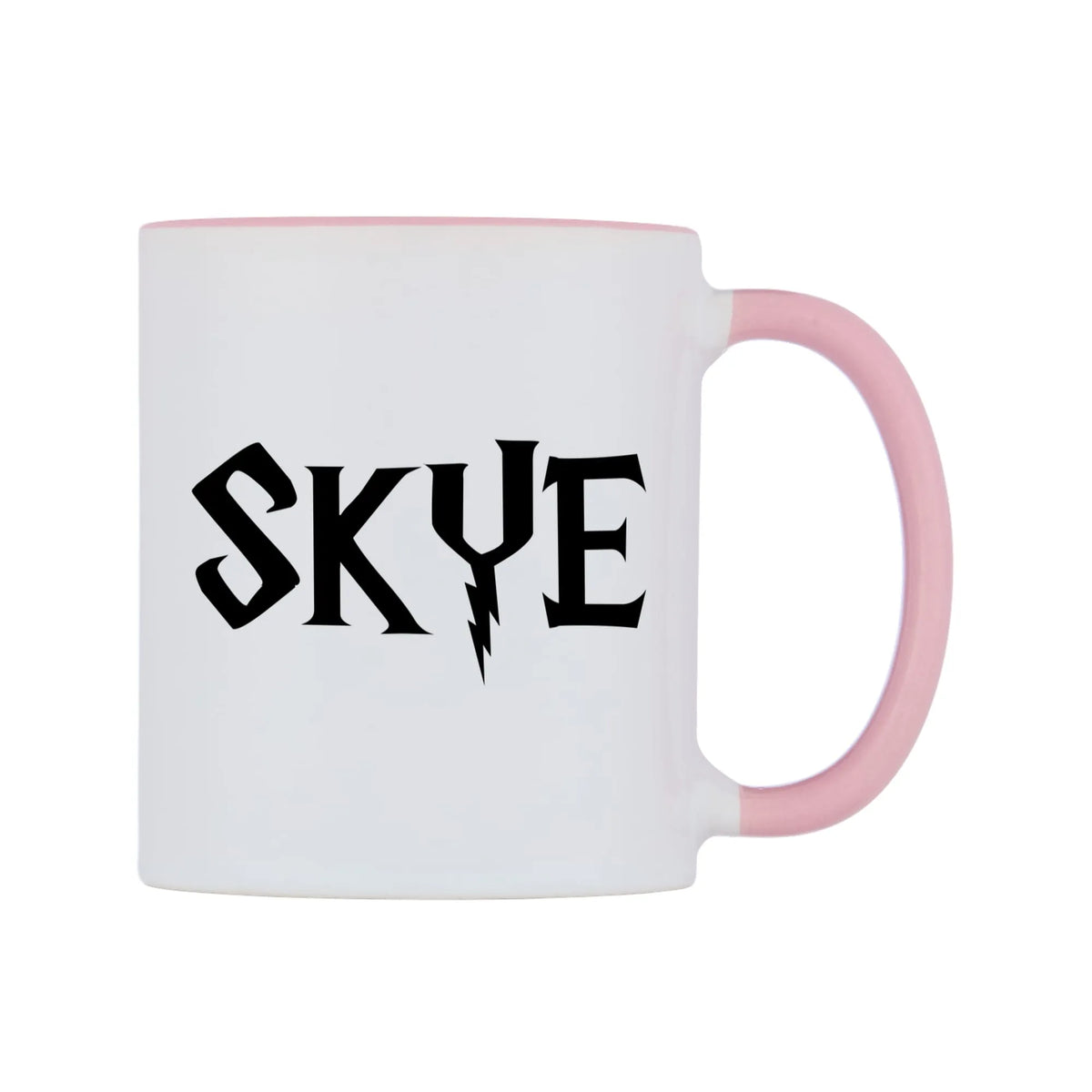 Skye - Wizard Themed Mug — white 11oz gloss mug with a pink inside and handle, left side, on a white background