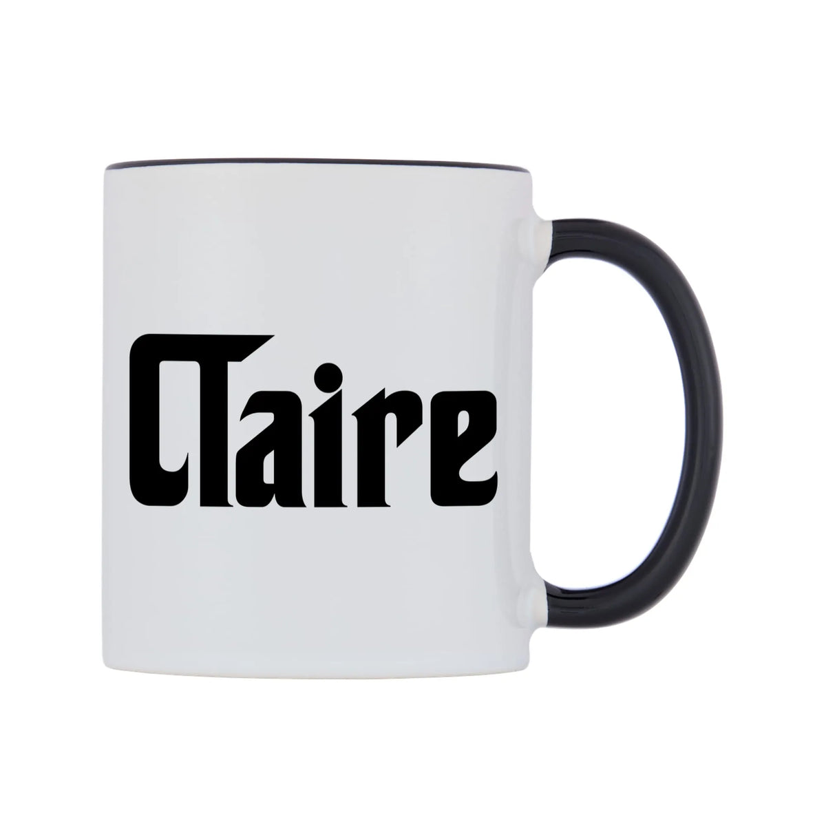 Claire - Godfather Themed Mug — white 11oz gloss mug with a black inside and handle, left side, on a white background