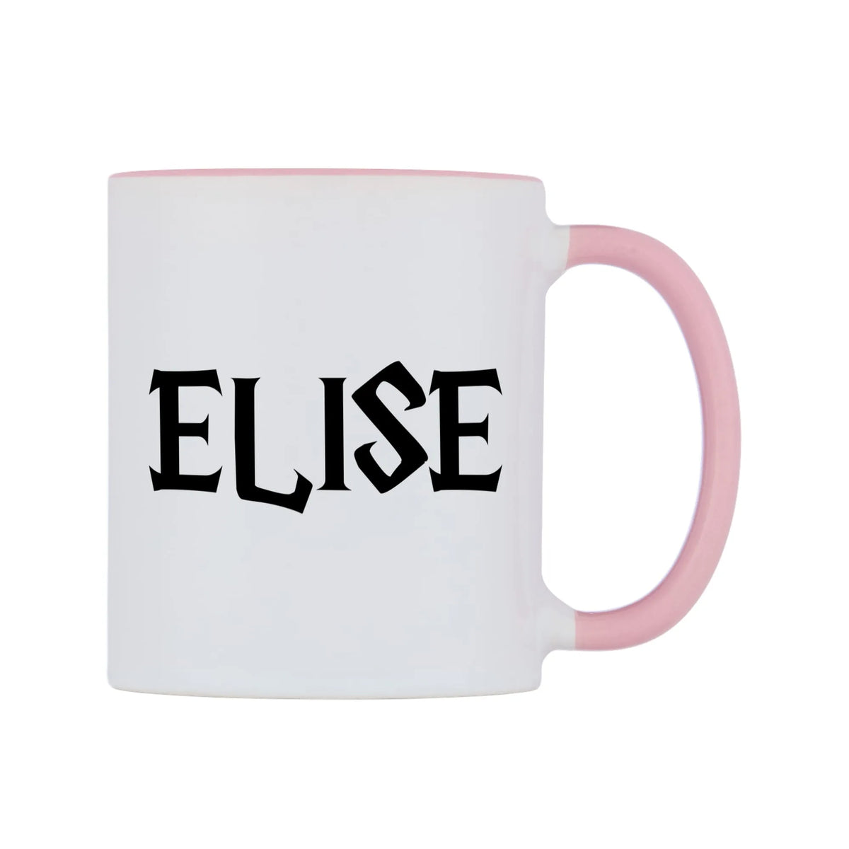 Elise - Wizard Themed Mug — white 11oz gloss mug with a pink inside and handle, left side, on a white background