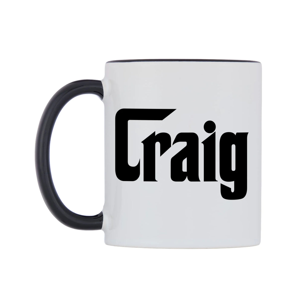 Craig - Godfather Themed Mug — white 11oz gloss mug with a black inside and handle, right side, on a white background