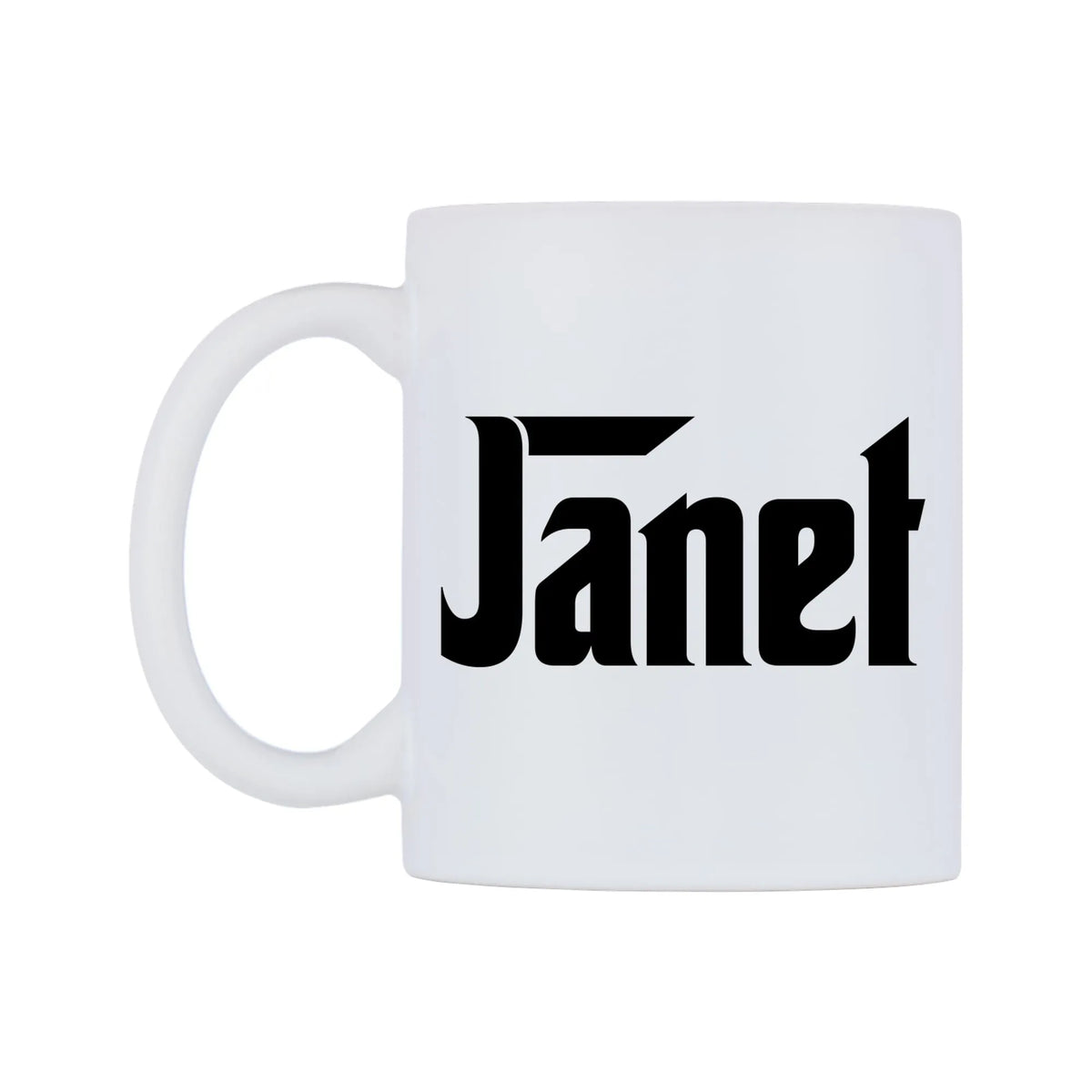 Janet - Godfather Themed Mug — white 11oz gloss mug, right side, on a white background
