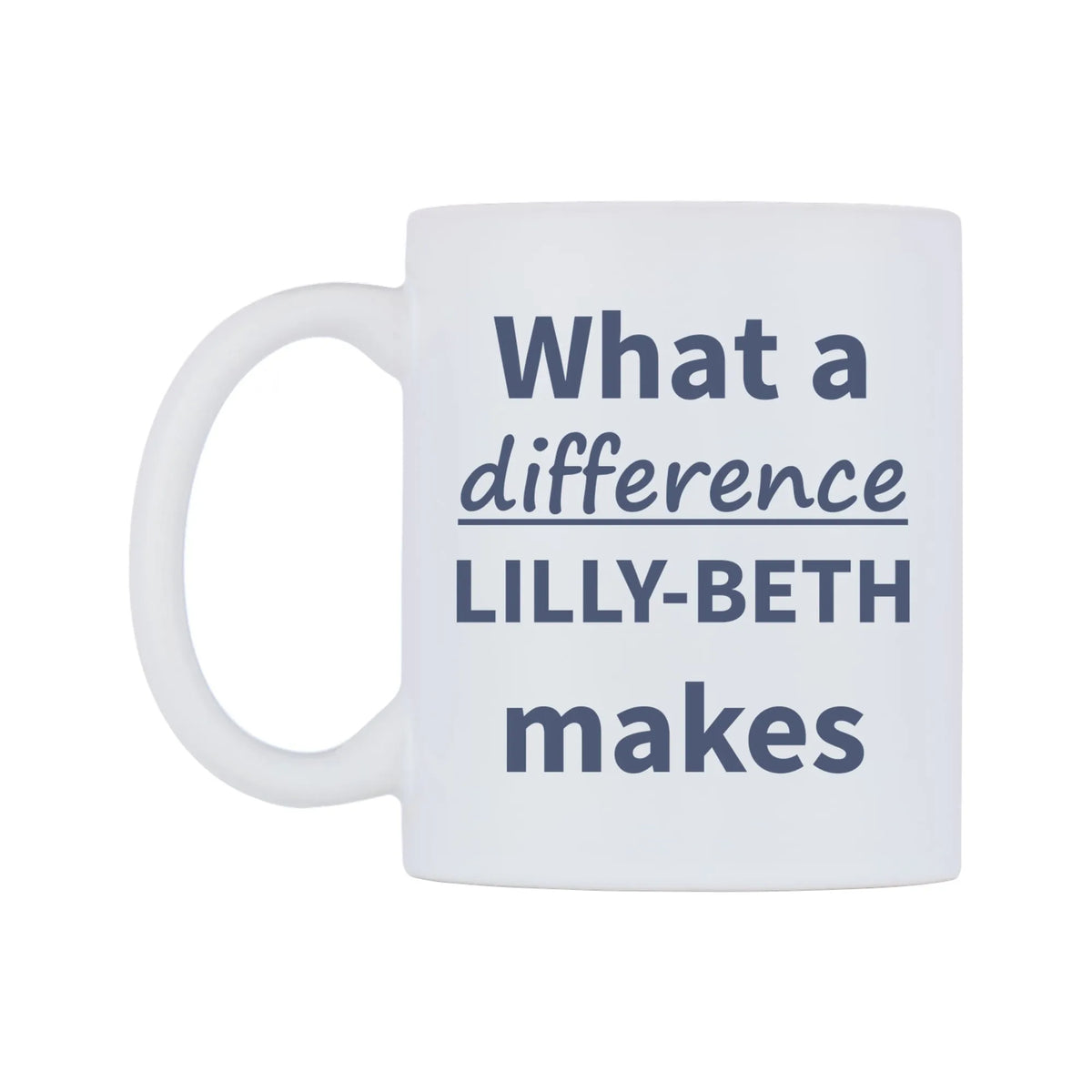 What a difference LILLY-BETH makes Mug — mug, right side, on a white background
