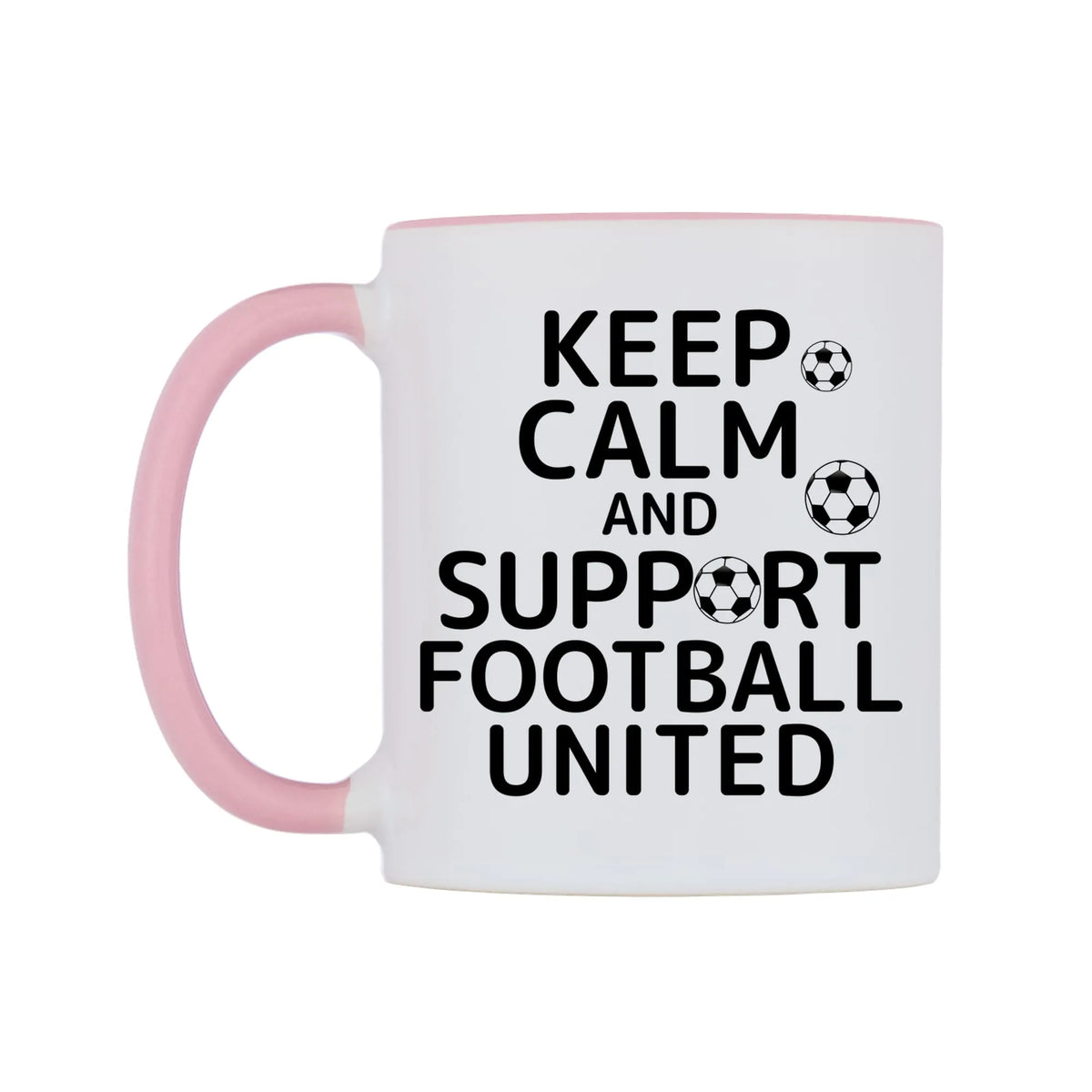 Keep Calm And Support Personalised Team Mug — white 11oz gloss mug with a pink inside and handle, right side, on a white background