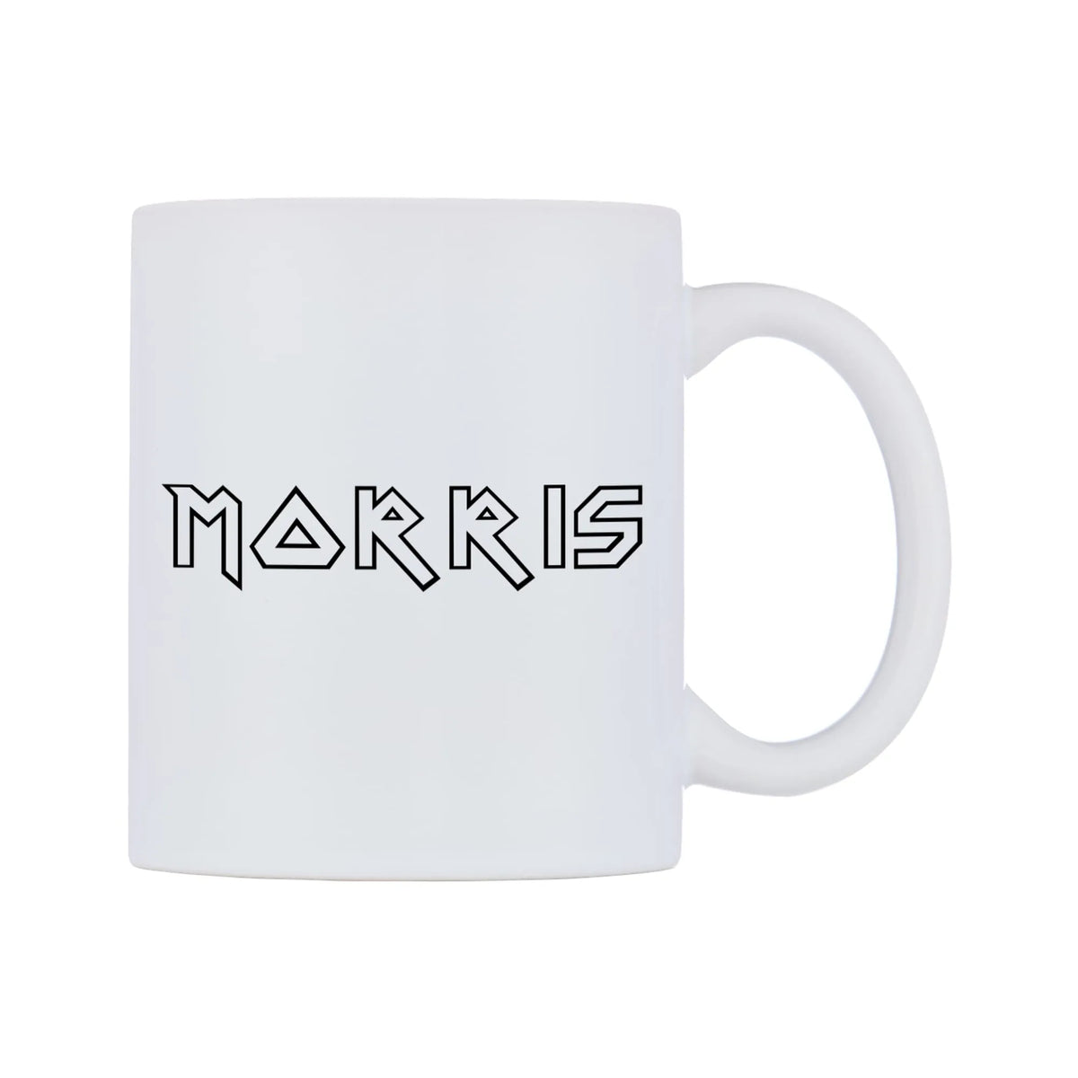 Morris - Iron Maiden Themed Mug — white 11oz gloss mug, left side, on a white background