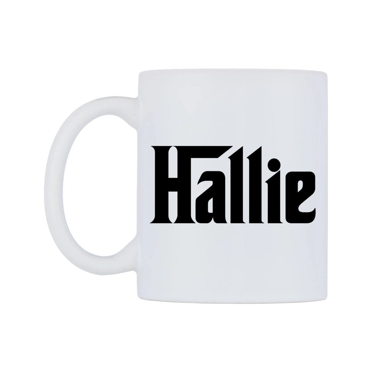 Hallie - Godfather Themed Mug — mug, right side, on a white background
