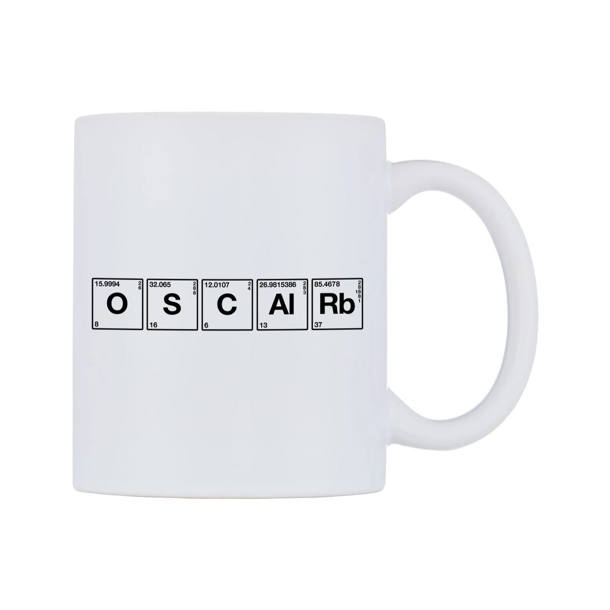 Oscar - Chemistry Themed Mug — mug, left side, on a white background