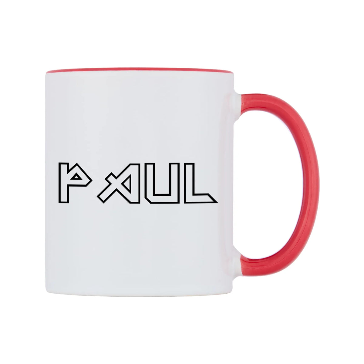 Paul - Iron Maiden Themed Mug — white 11oz gloss mug with a red inside and handle, left side, on a white background