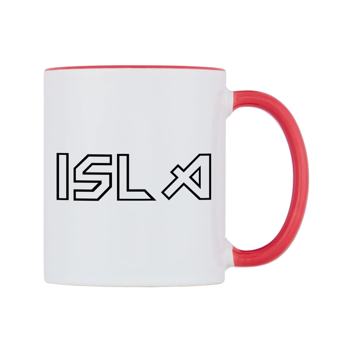 Isla - Iron Maiden Themed Mug — white 11oz gloss mug with a red inside and handle, left side, on a white background
