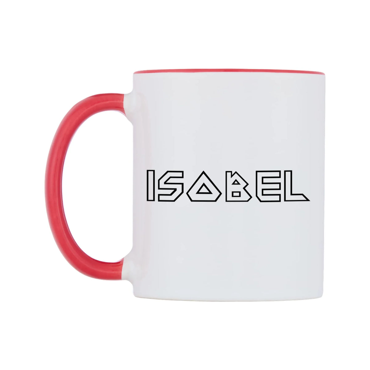 Isobel - Iron Maiden Themed Mug — white 11oz gloss mug with a red inside and handle, right side, on a white background