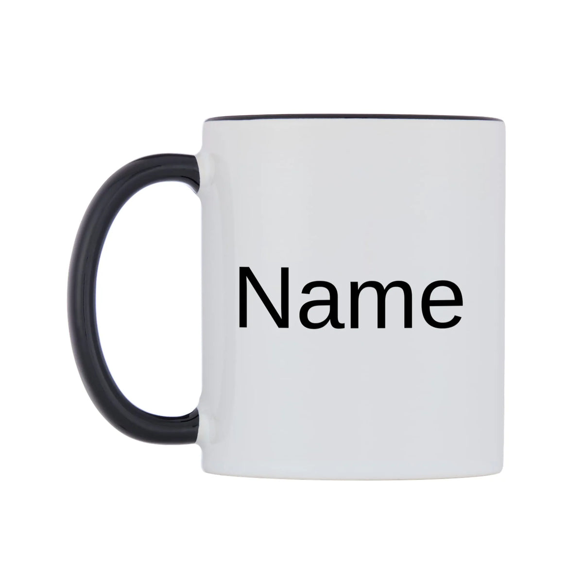 Name Personalised Mug — white 11oz gloss mug with a black inside and handle, right side, on a white background